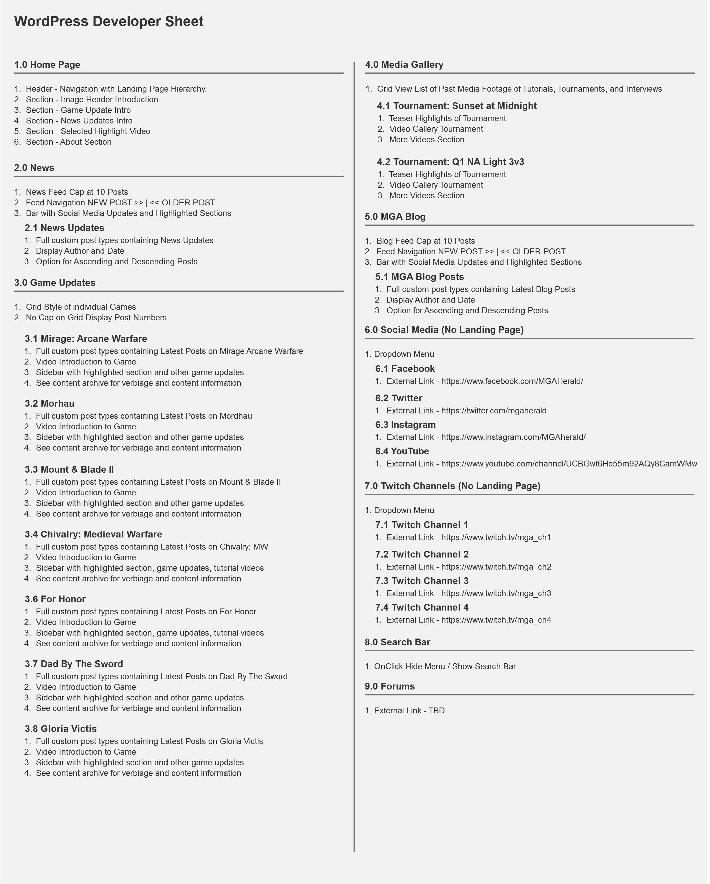 MGA: Developer Sheet